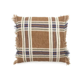 Housse de coussin en lin Batsi à carreaux et franges
