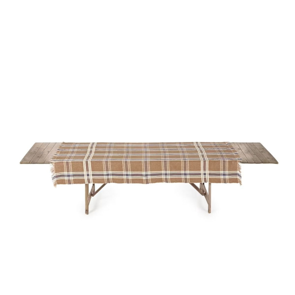 Nappe ou rideau en lin Batsi à carreaux et franges