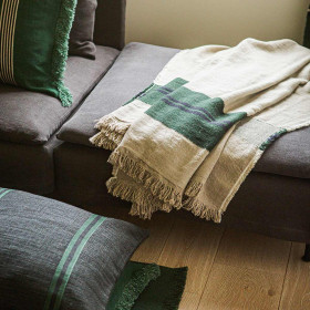 Plaid en lin et laine Omaha Stripe à franges