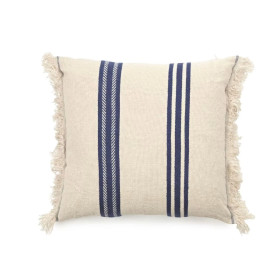 Housse de coussin en lin The Indigo Stripe à franges