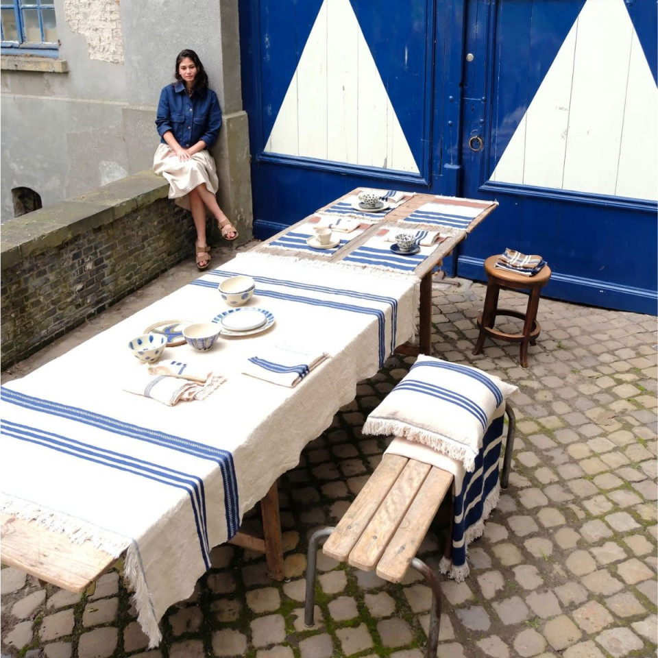 Nappe ou Rideau en Lin THE INDIGO STRIPE