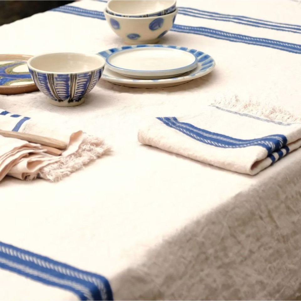 Nappe ou Rideau en Lin THE INDIGO STRIPE