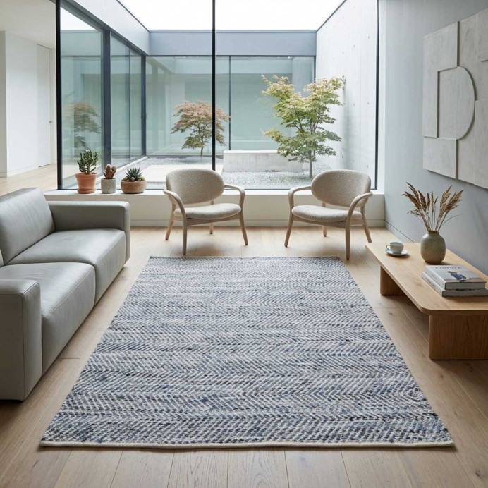 Tapis en Coton et Cuir ATLAS - The Rug Republic | Impression lin