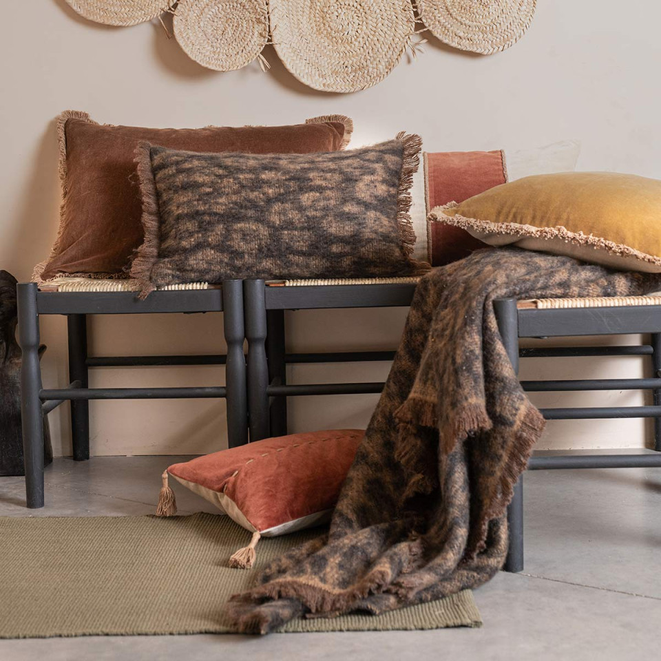 Housse de coussin imprimée à franges Léo Vent du Sud