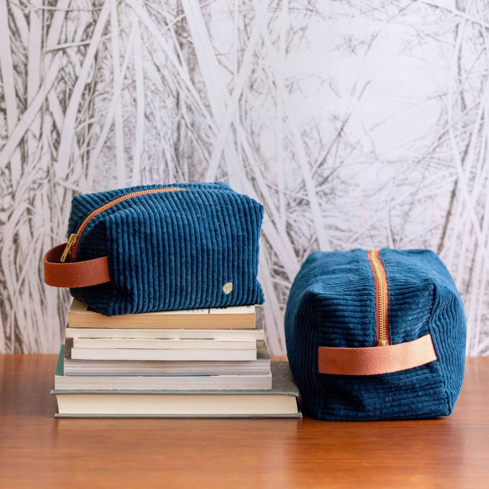 Trousse de Toilette Cube en Coton Bio Unis ou Motifs  