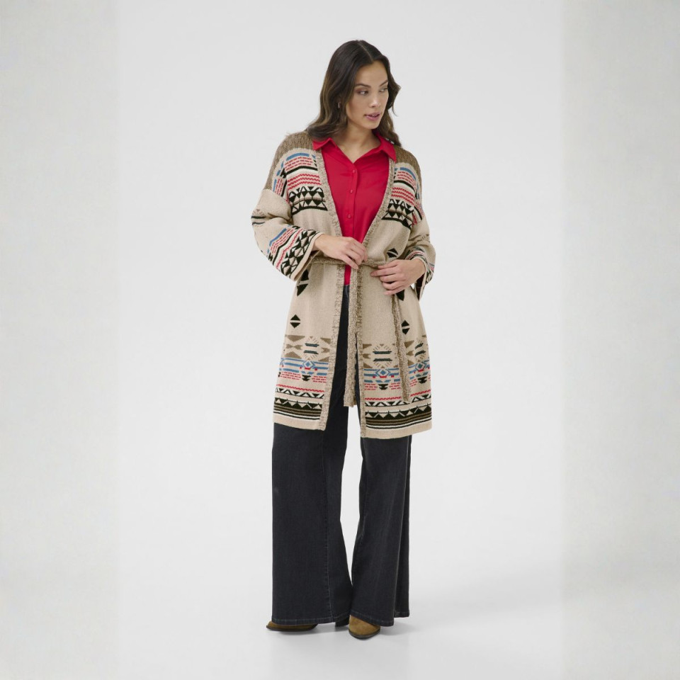 Cardigan Etta en jacquard de coton avec ceinture à nouer