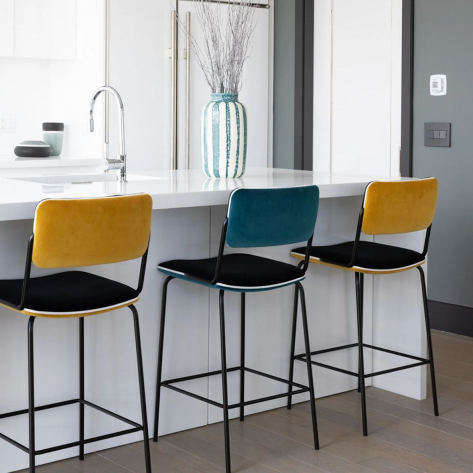 Chaise de bar en Velours DOUBLE JEU