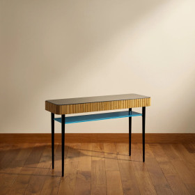 Console en rotin Riviera Maison Sarah Lavoine, frise de rotin, tiroir et plateau inférieur
