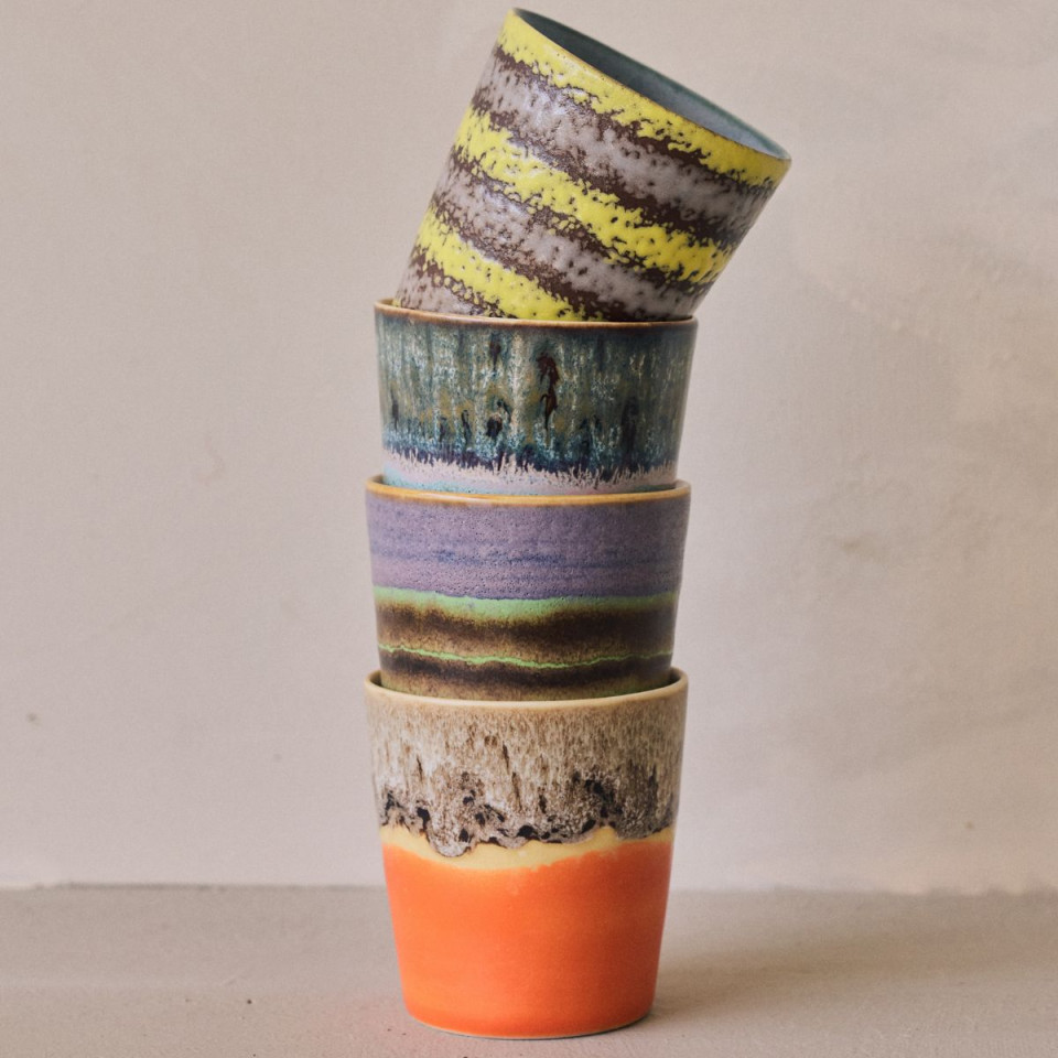 Set 4 Mugs à Café Céramique - 70S
