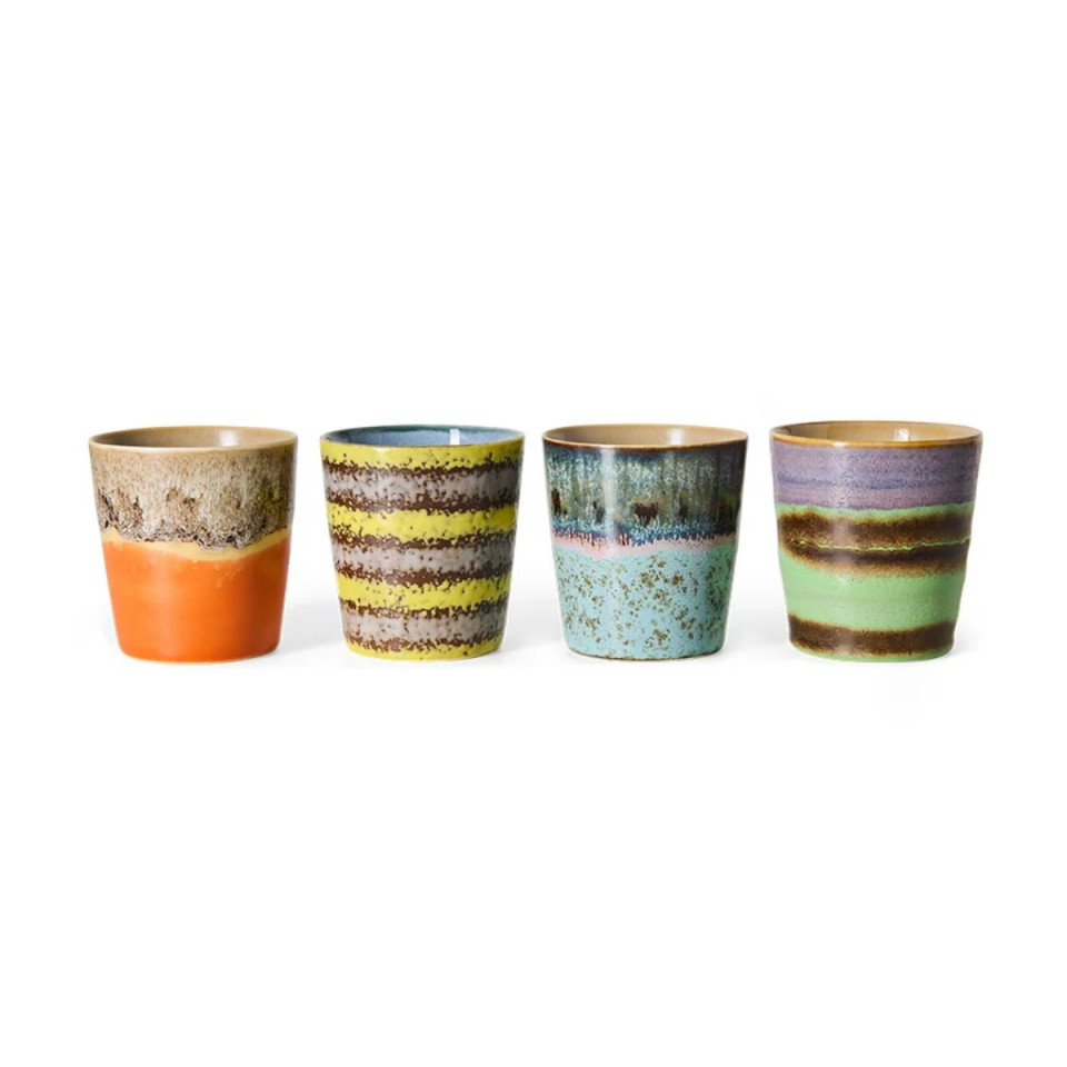 Set 4 Mugs à Café Céramique - 70S