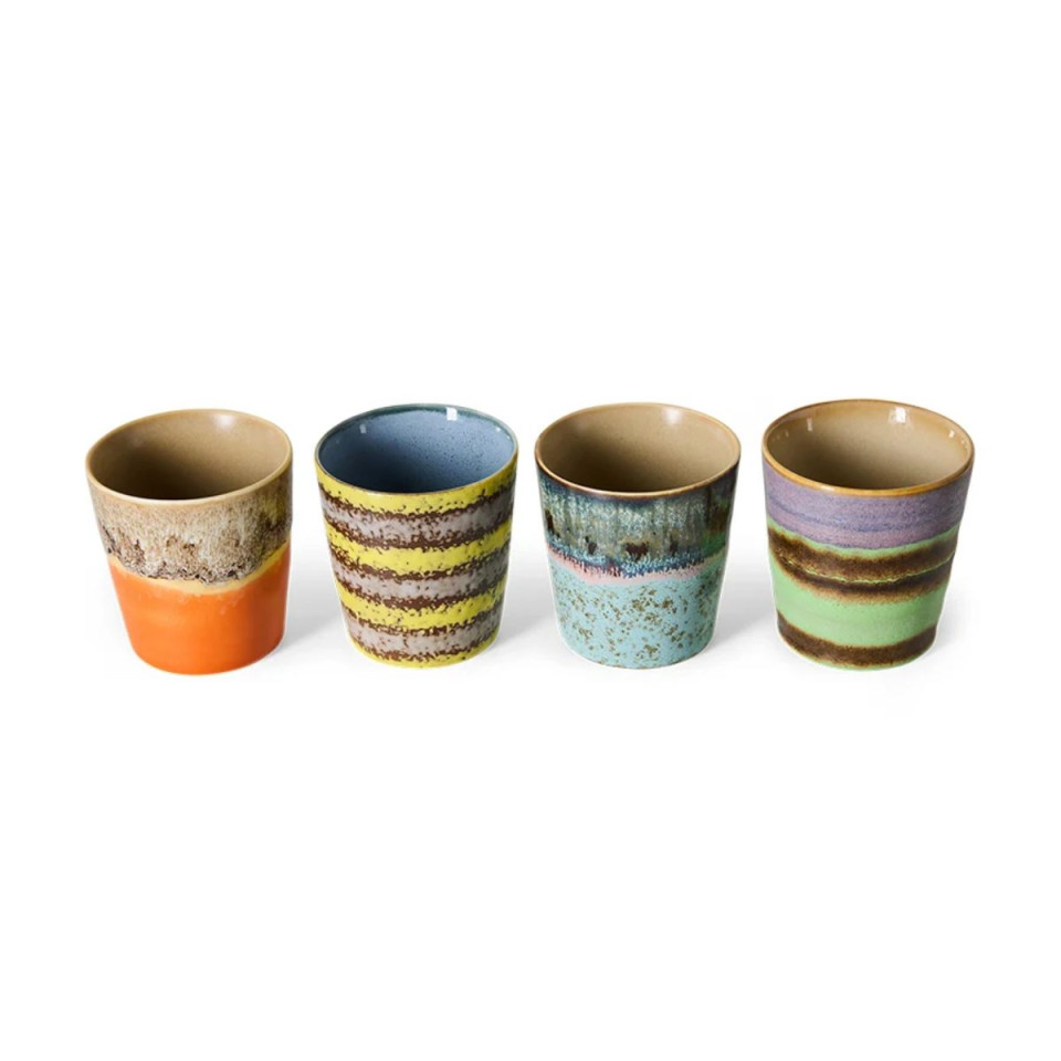 Set 4 Mugs à Café Céramique - 70S