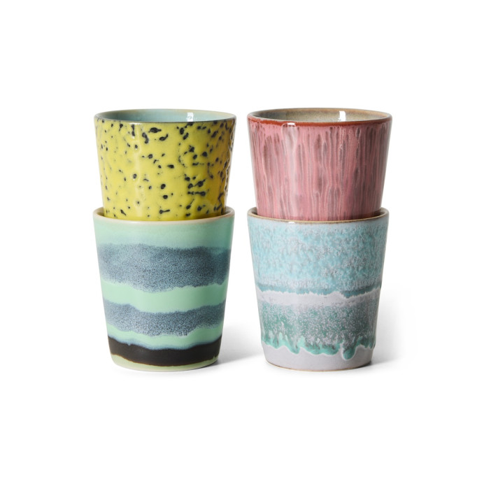 Set de 4 mugs à café en grès émaillé 70S | HK Living