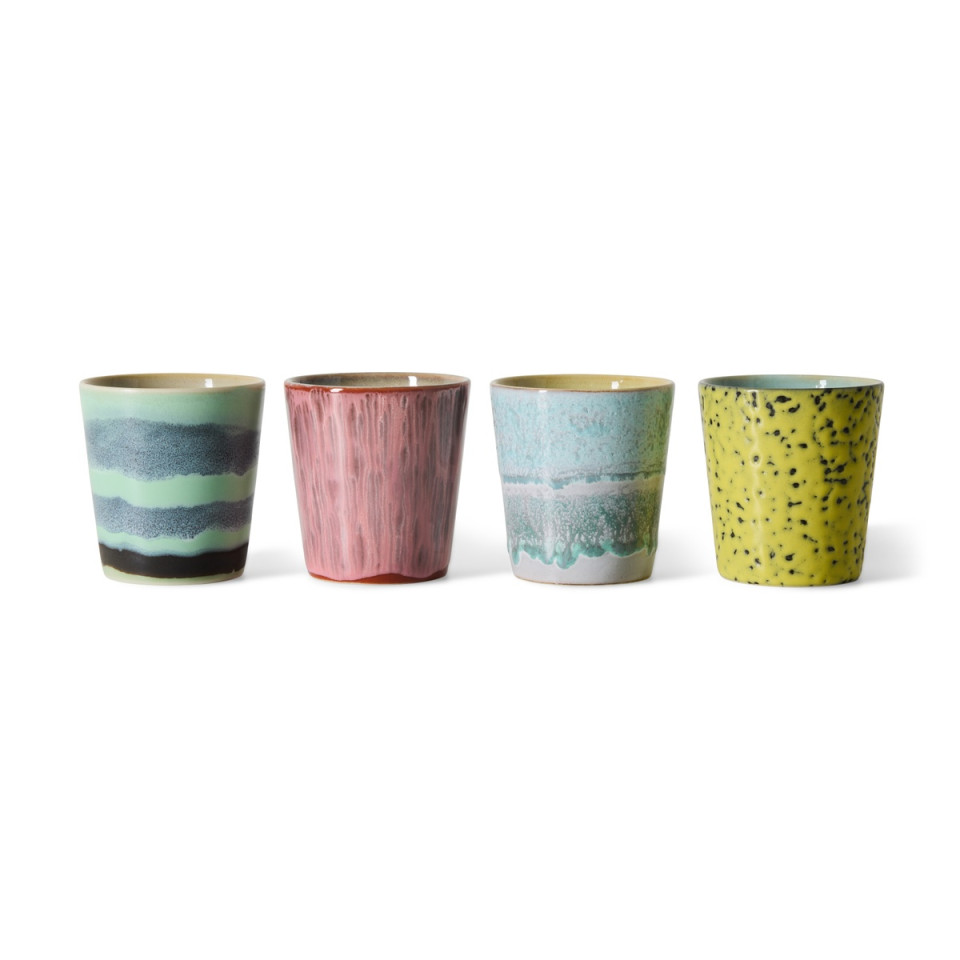 Set 4 Mugs à Café Céramique - 70S