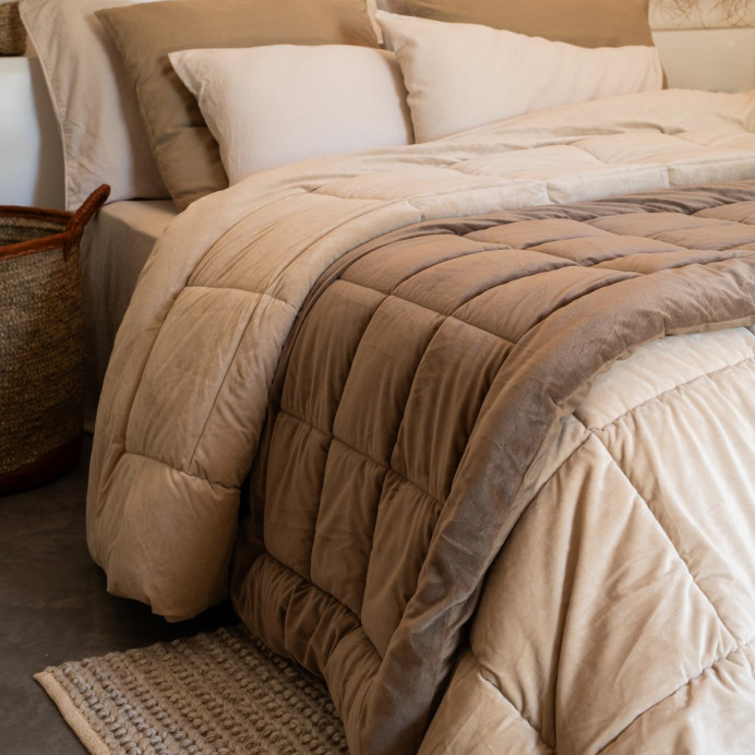 Couvre Lit en Velours Matelassé MOKI - Vent du sud | Impression lin
