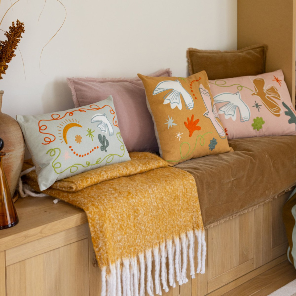 Coussin en Coton Imprimé et Brodé ANKA