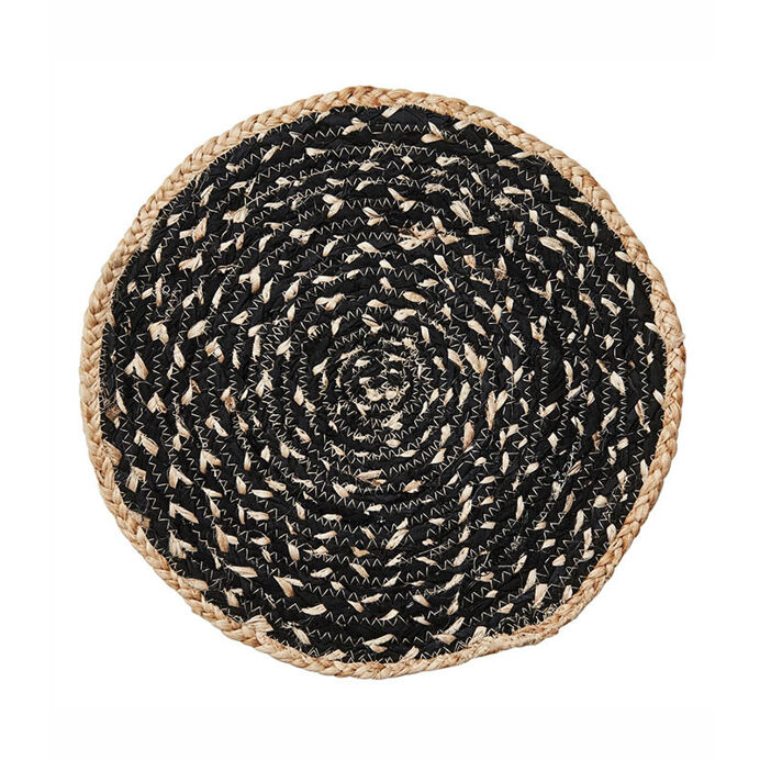 Affari Set de Table Rond en Jute Naturel/Noir Diam 35