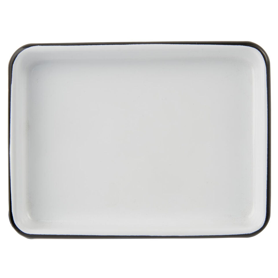 Plateau rectangulaire emaillé blanc liseré noir