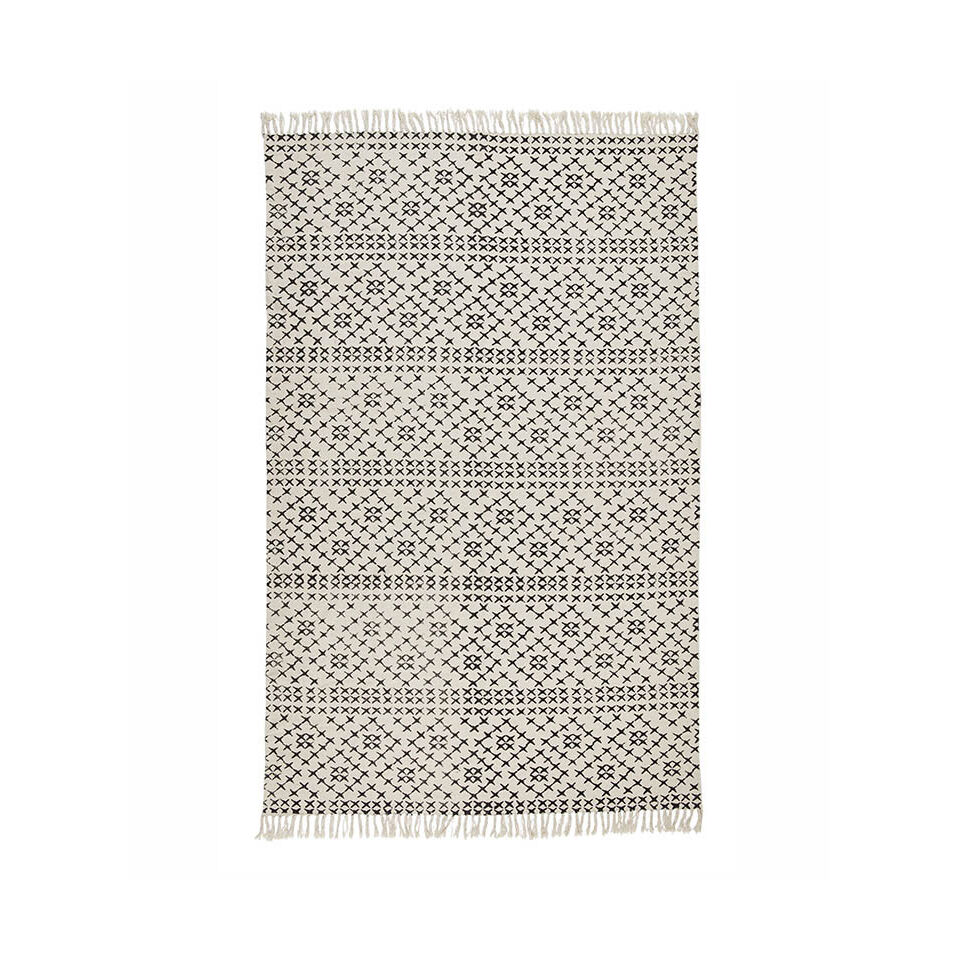 Tapis Fernando en Coton Blanc/Noir  - Affari