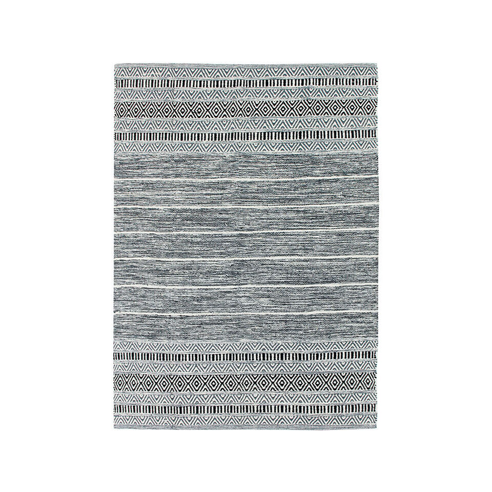 Tapis blanc/noir en coton ethnique grande taille  - Impression Lin