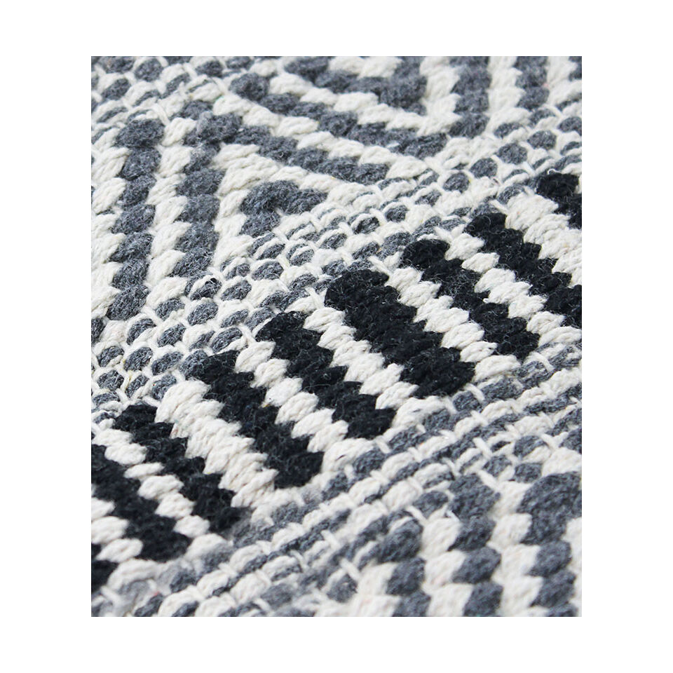 Tapis blanc/noir en coton ethnique grande taille  - Impression Lin