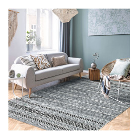 Tapis blanc/noir en coton ethnique grande taille  - Impression Lin