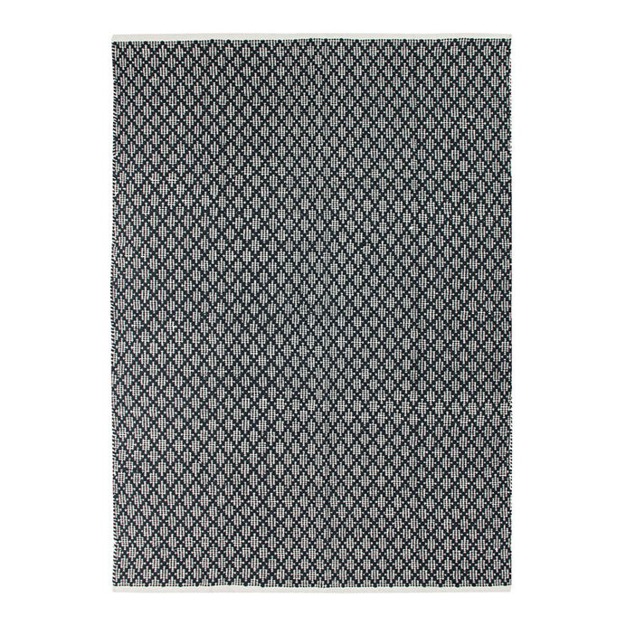 Tapis blanc/noir en coton croisillons grande taille - Impression Lin