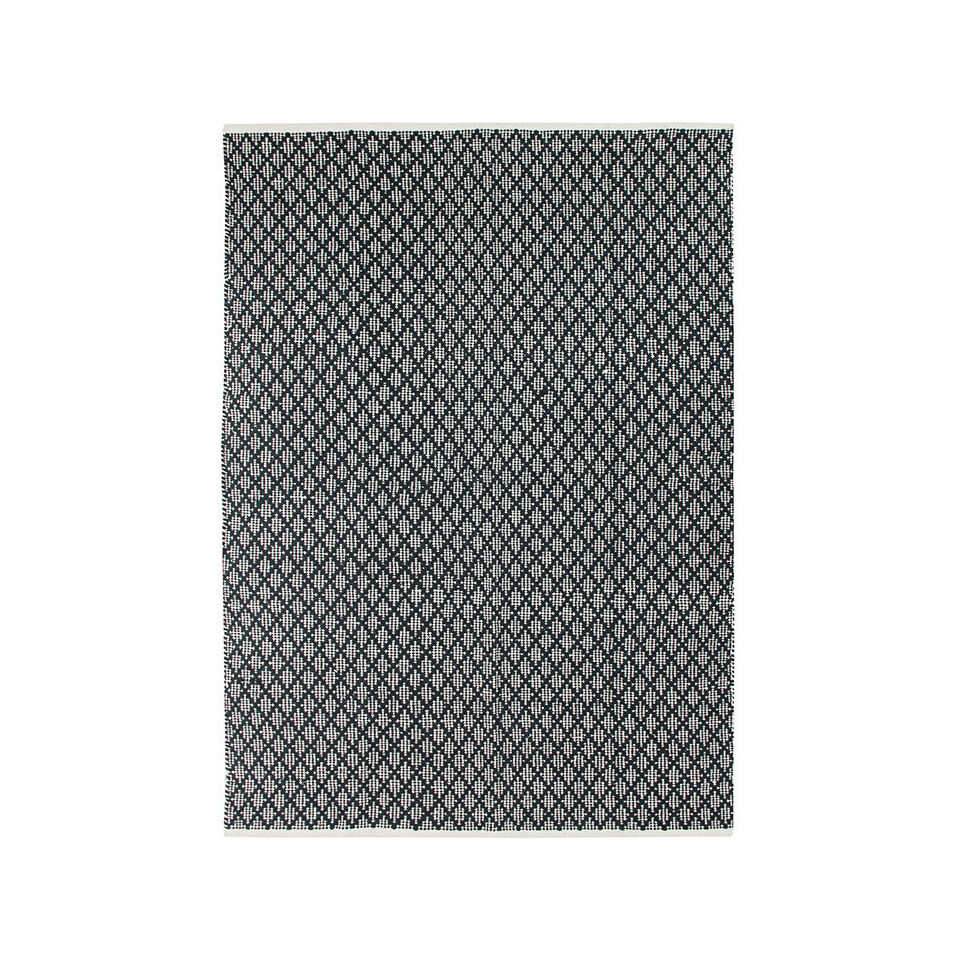 Tapis blanc/noir en coton croisillons grande taille  - Impression Lin