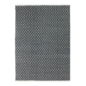 Tapis blanc/noir en coton croisillons grande taille  - Impression Lin