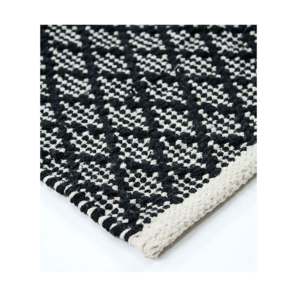 Tapis blanc/noir en coton croisillons grande taille  - Impression Lin