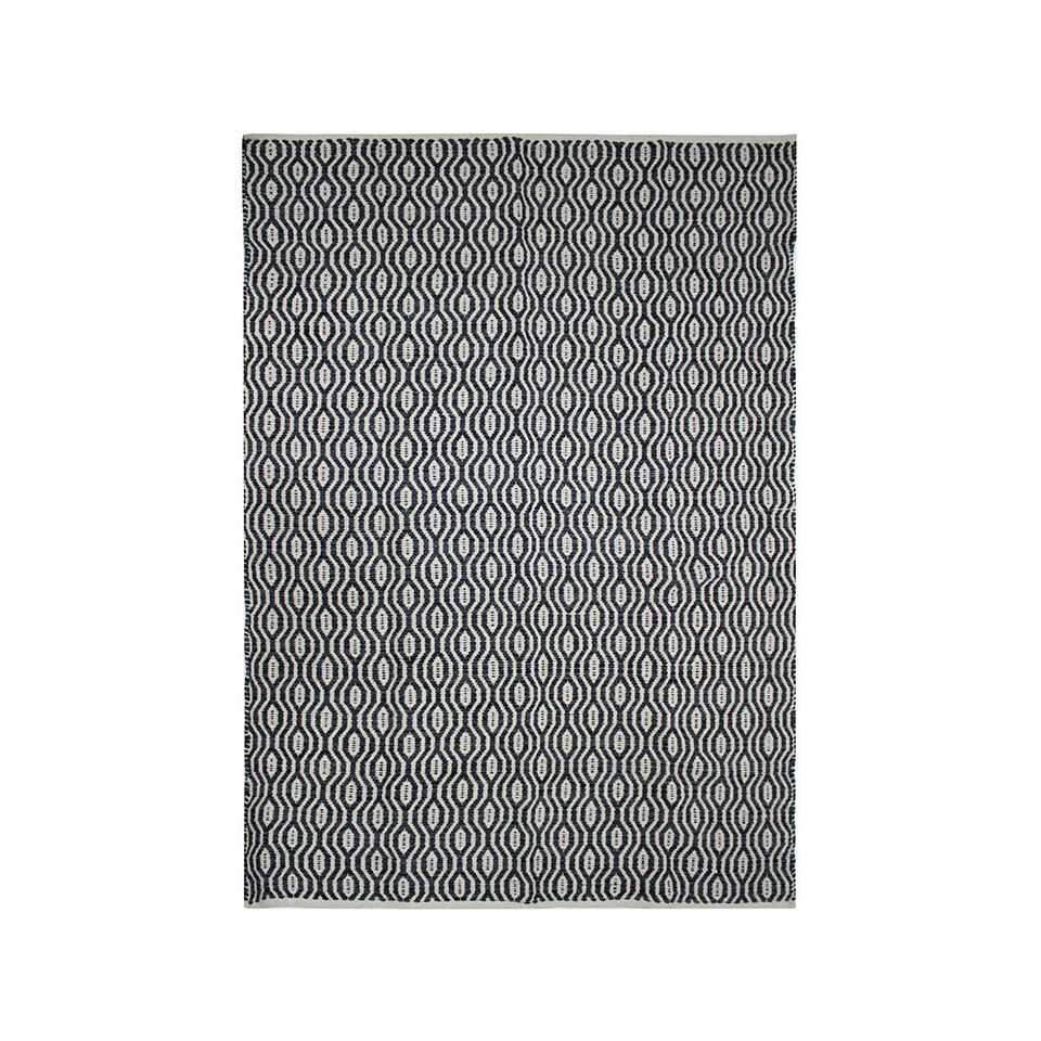 Tapis blanc/noir en coton géométrie grande taille  - Impression Lin