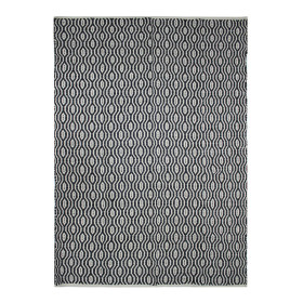 Tapis blanc/noir en coton géométrie grande taille  - Impression Lin