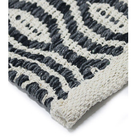 Tapis blanc/noir en coton géométrie grande taille  - Impression Lin