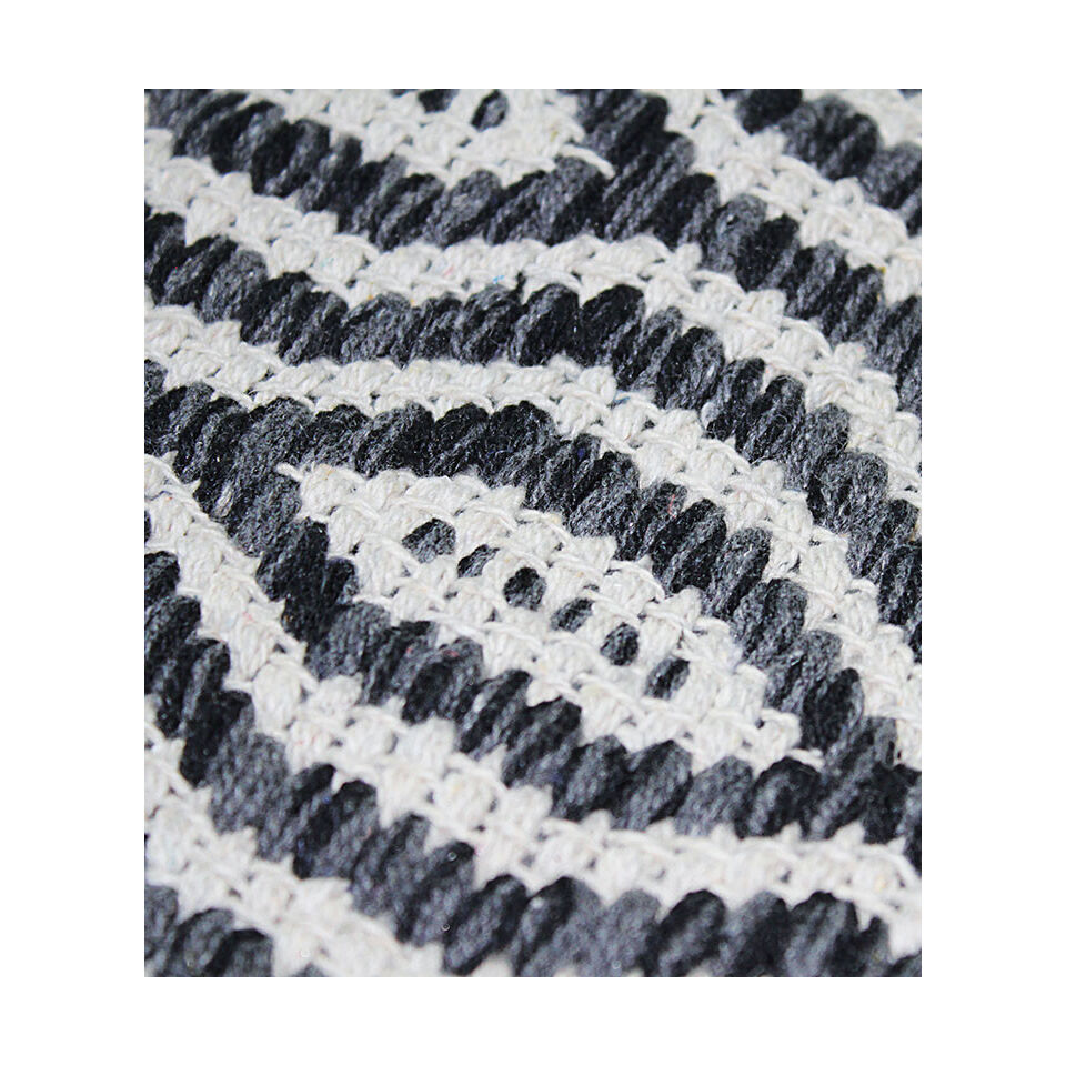 Tapis blanc/noir en coton géométrie grande taille  - Impression Lin