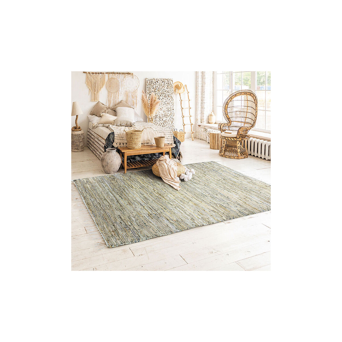 Tapis tressé en jute et cuir 160x230 - Impression Lin