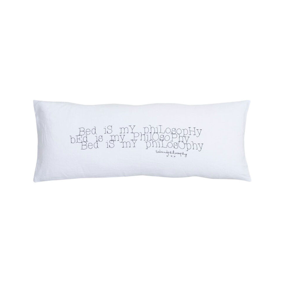 SMOOTHIE Coussin rectangulaire 30x70 en lin et message imprimé - Blanc