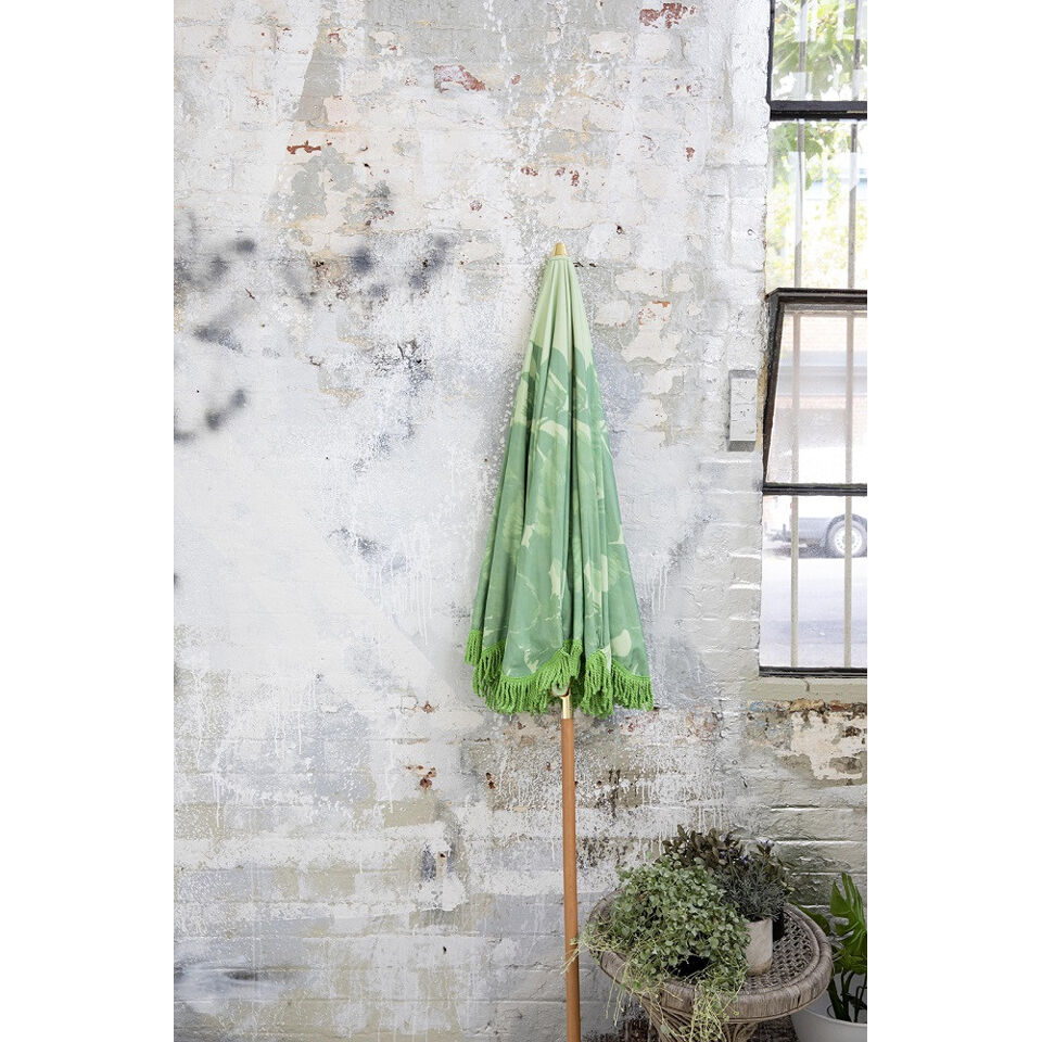Parasol vintage avec franges - Pistache fleuri - HK Living