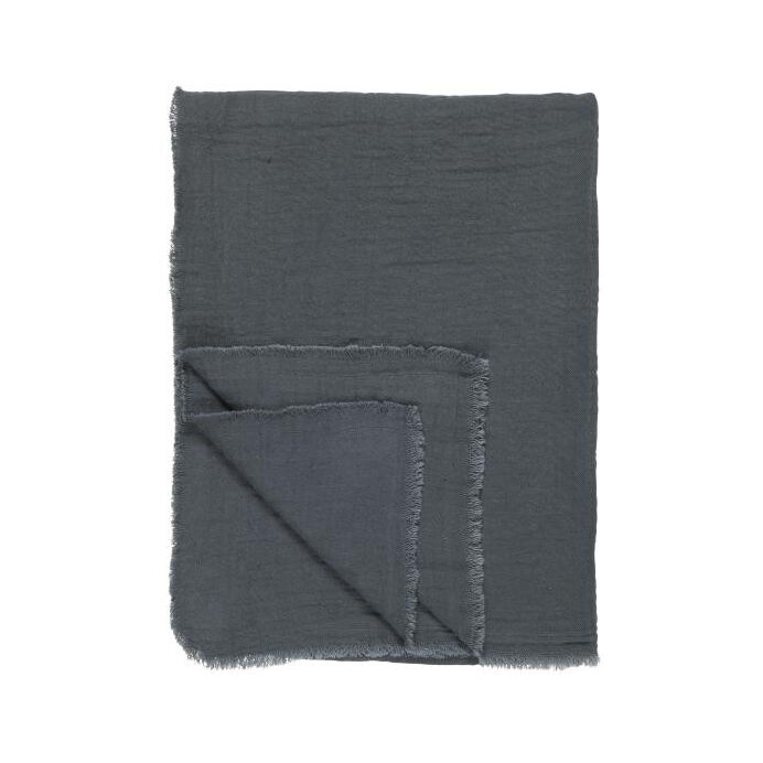 Ib Laursen Nappe Frangée en Double Gaze de Coton - Noire