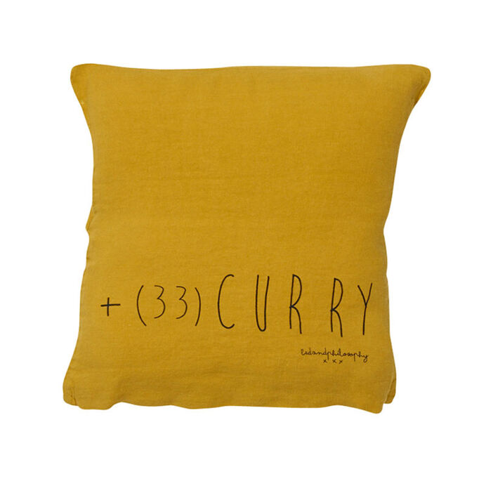 MOLLY Coussin 35x35 en lin imprimé - Curry - BED AND PHILOSOPHY