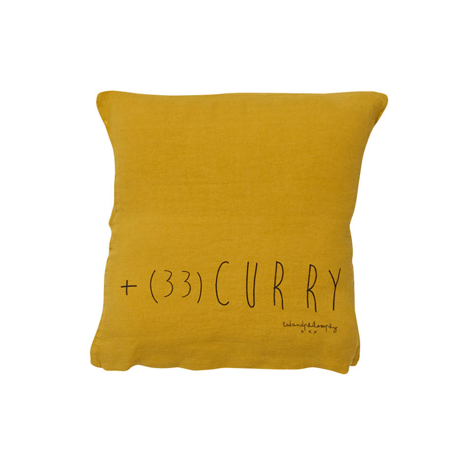MOLLY Coussin 35x35 en lin imprimé - Curry - BED AND PHILOSOPHY