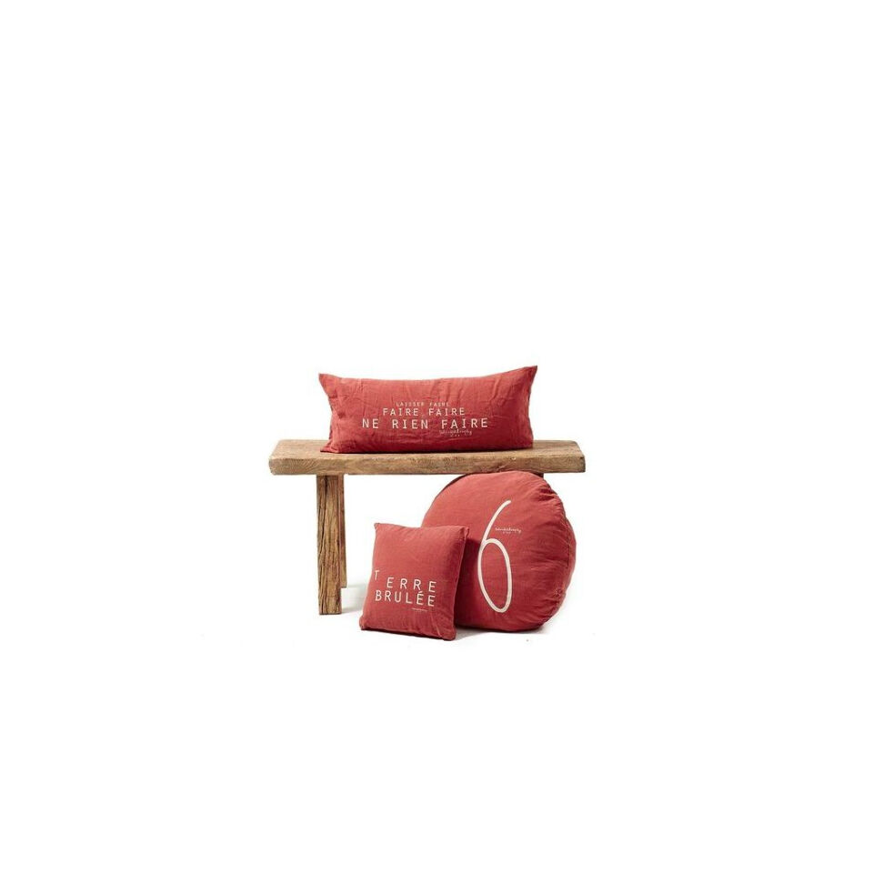 Coussin rond SHINING TYPO numéroté en lin - Terre Brulee - BED AND PHILOSOPHY