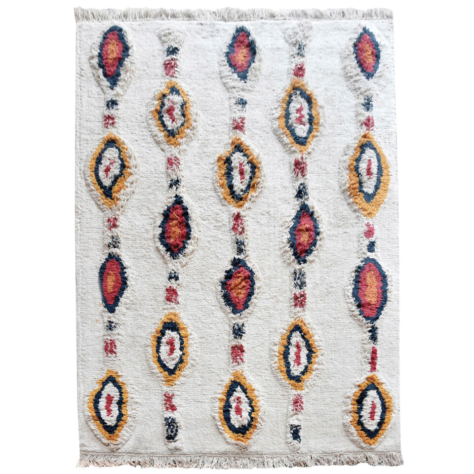 Tapis style berbère en coton coloris Ivoire/Multicolors