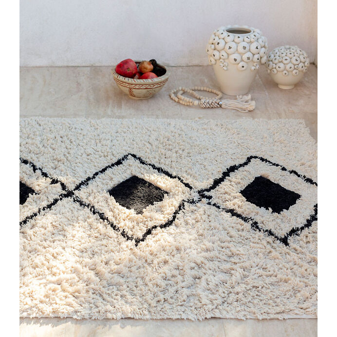 Tapis style berbere dakhla en coton coloris blanc/noir  