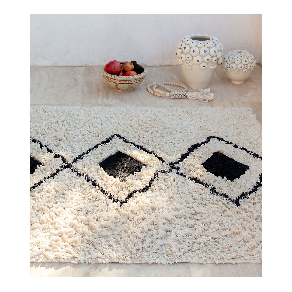 Tapis berbere dakhla en coton coloris naturel - Impression Lin