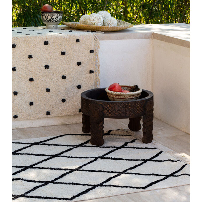Tapis style berbere Melilla en coton coloris écru et noir  Impressi...