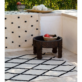 Tapis berbere Kasba en coton coloris écru et noir  - Impression Lin