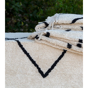 Tapis berbere rabat en coton coloris écru et noir  - Impression Lin