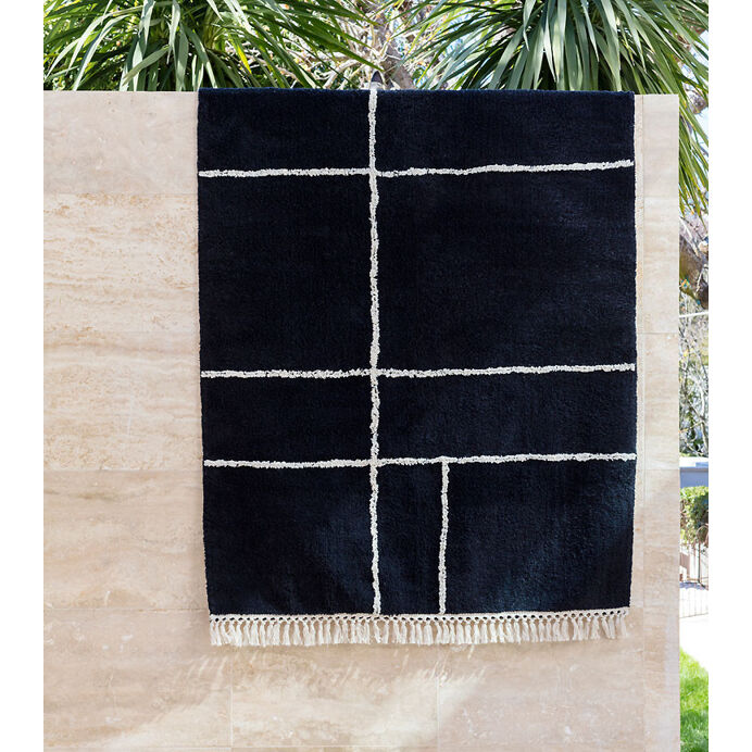 Tapis style berbere Sala en coton coloris noir - Impression Lin Imp...