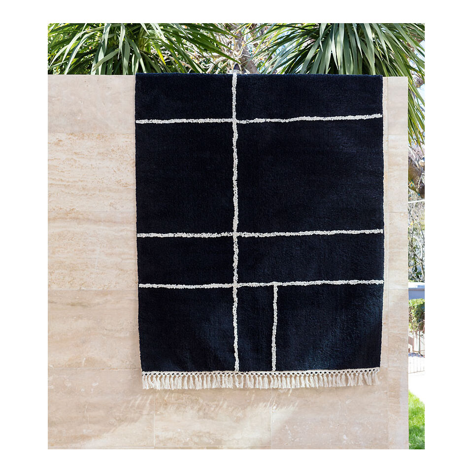 Tapis berbere Sala en coton coloris noir  - Impression Lin
