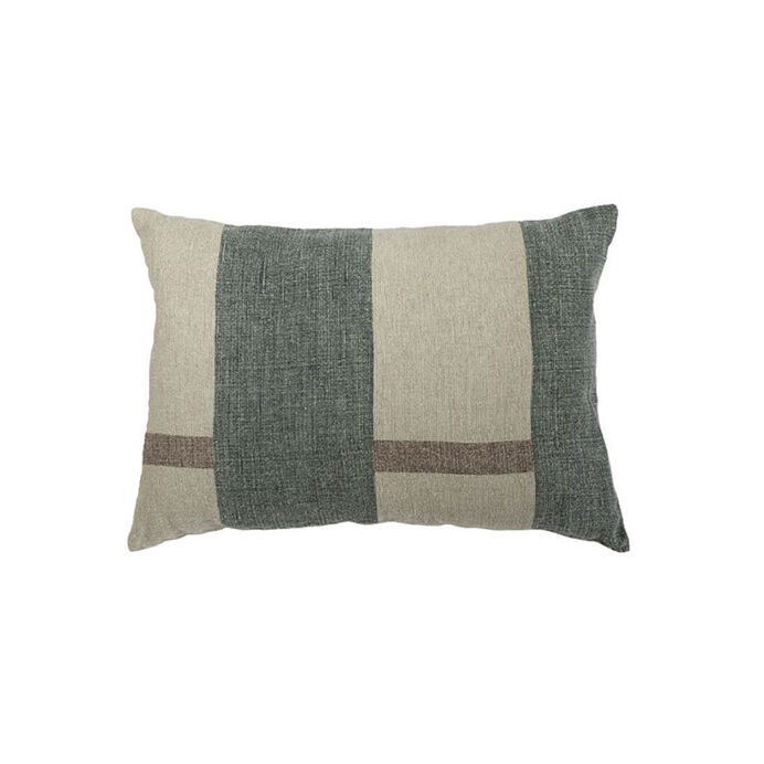 Housse de coussin en lin brut coloris vert et naturel finition frangée CHALYA - Dareels