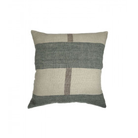 Housse de coussin en lin brut coloris vert et naturel finition frangée CHALYA - Dareels